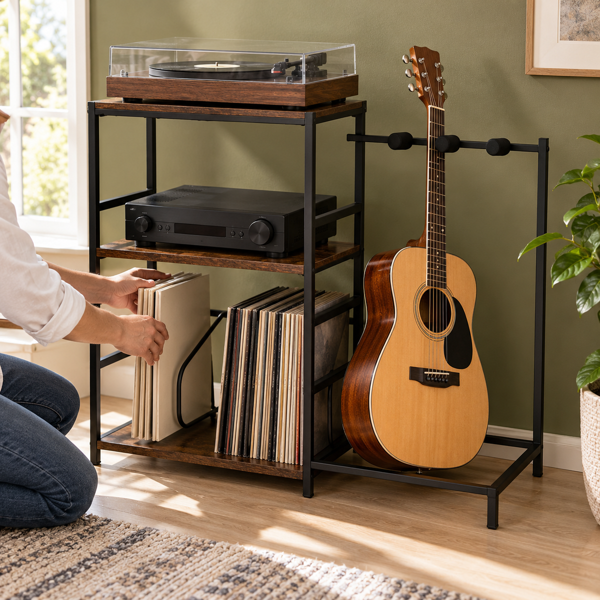 🎵 Record Storage | Wood Metal Livingroom | Collectors Display Stand