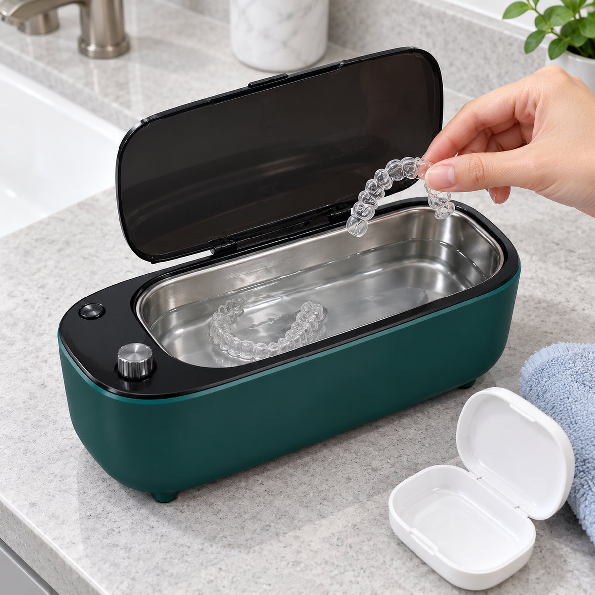 🧼 Ultrasonic Cleaner | Stainless Steel Vanity | Families Compact Hygiene