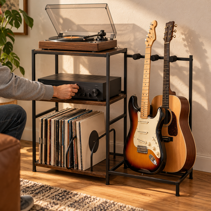 🎵 Record Storage | Wood Metal Livingroom | Collectors Display Stand