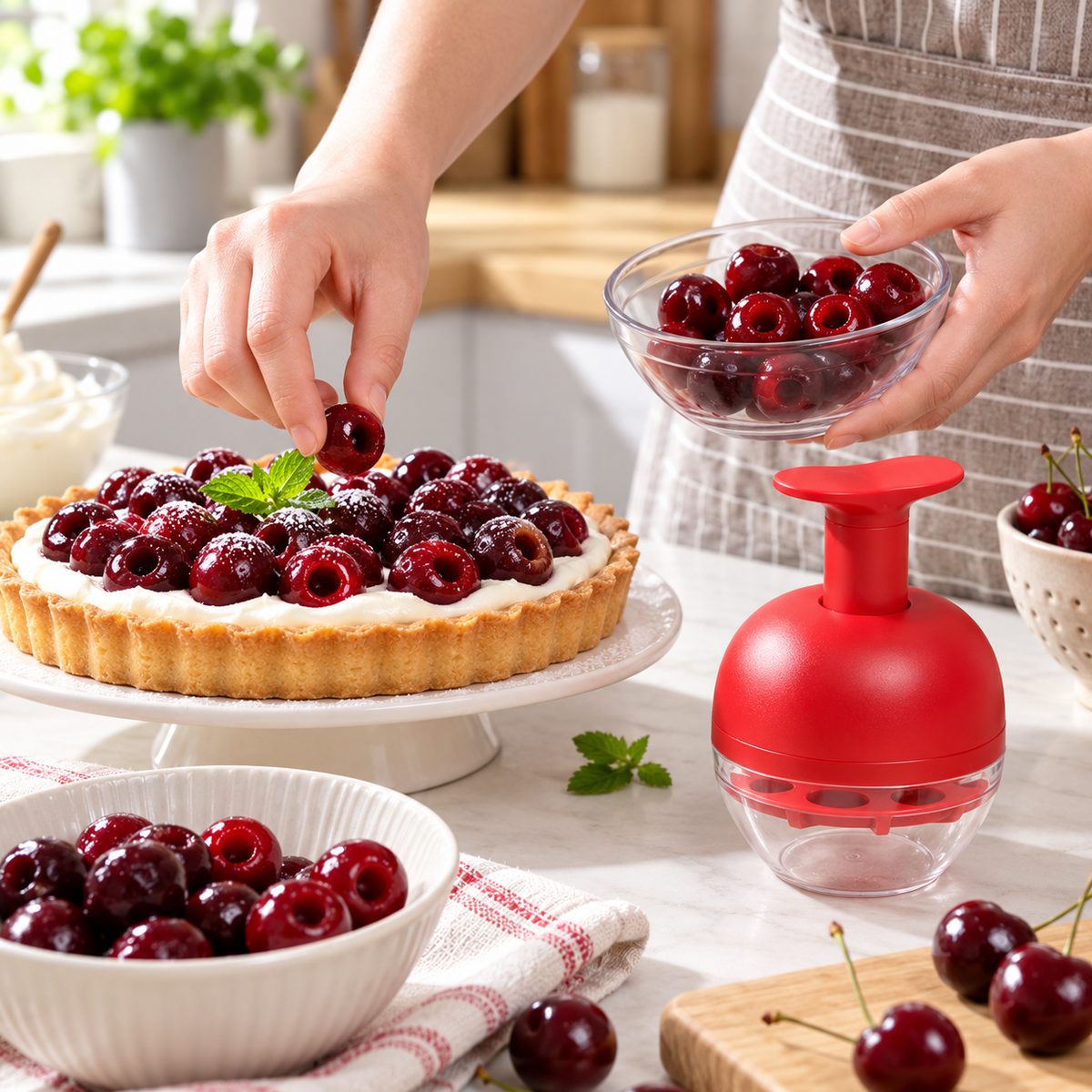 🍒 Cherry Pitter | Plastic Kitchen | Families Quick Four-Hole Press