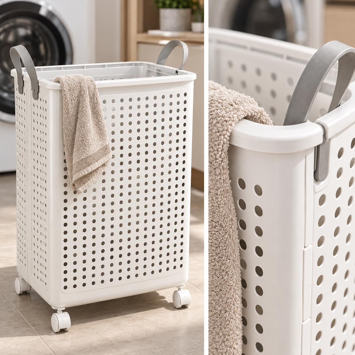 🧺 Laundry Hamper | Ventilated Plastic Bedroom | Families Rolling Foldable