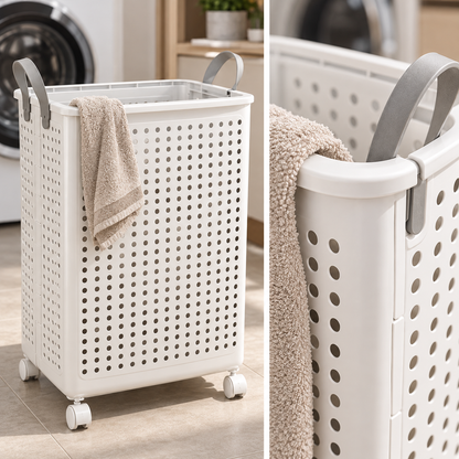 🧺 Laundry Hamper | Ventilated Plastic Bedroom | Families Rolling Foldable