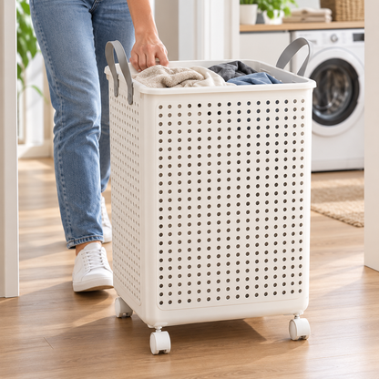 🧺 Laundry Hamper | Ventilated Plastic Bedroom | Families Rolling Foldable