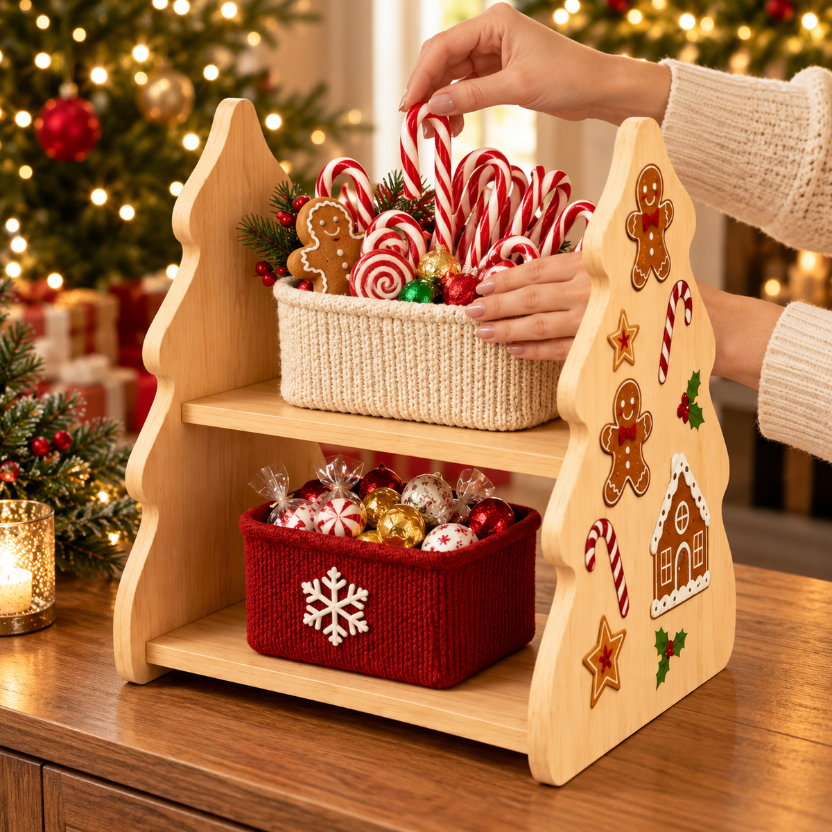 🎄 Christmas Display | Wooden Desktop | Families | Festive Candy Stand