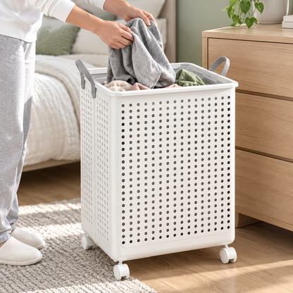 🧺 Laundry Hamper | Ventilated Plastic Bedroom | Families Rolling Foldable