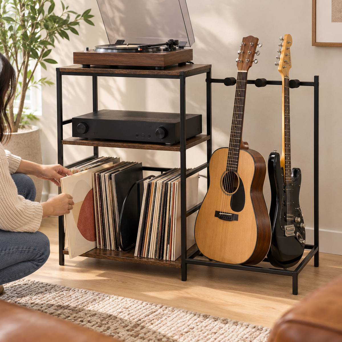 🎵 Record Storage | Wood Metal Livingroom | Collectors Display Stand