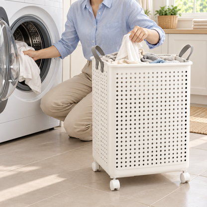 🧺 Laundry Hamper | Ventilated Plastic Bedroom | Families Rolling Foldable