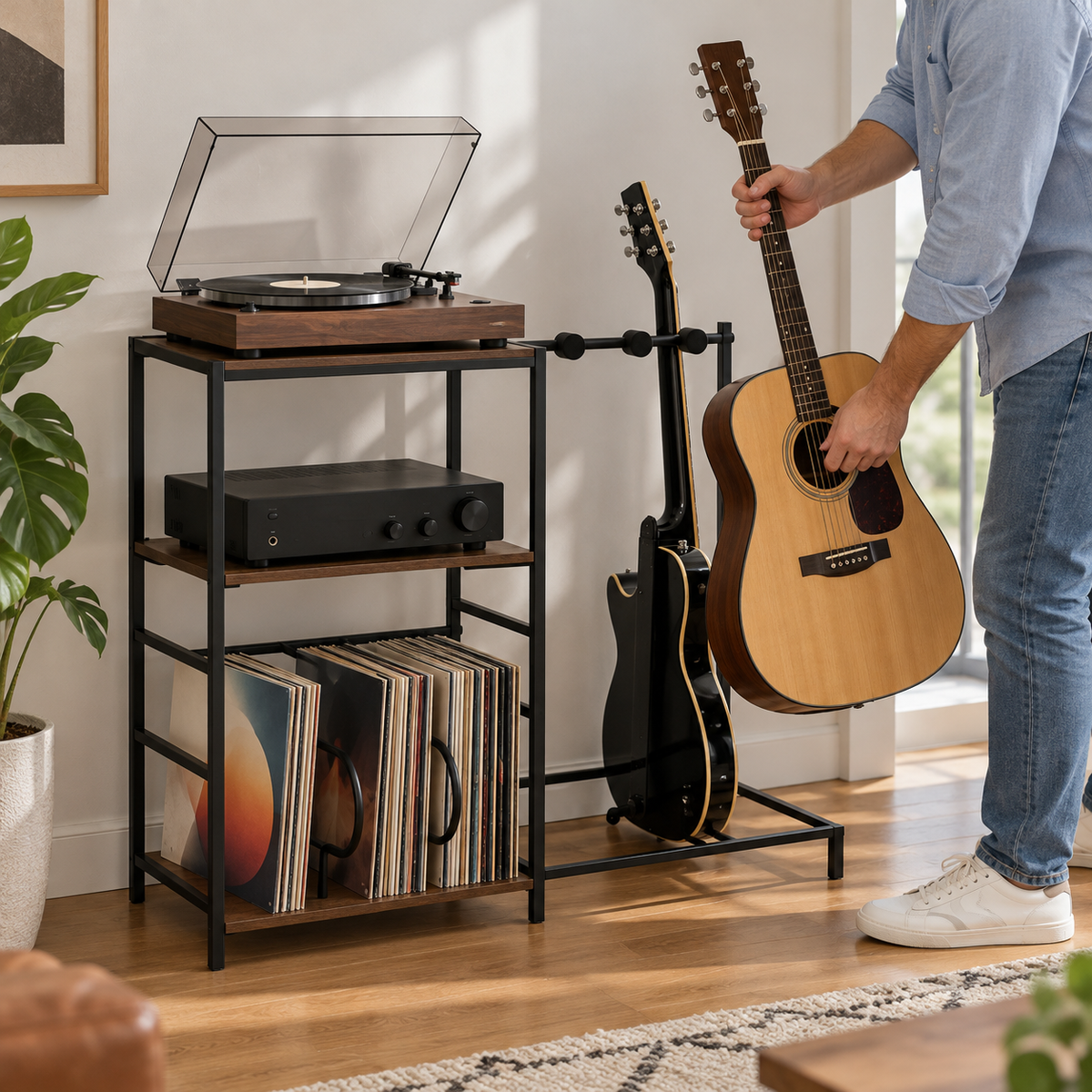 🎵 Record Storage | Wood Metal Livingroom | Collectors Display Stand