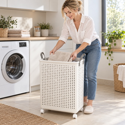 🧺 Laundry Hamper | Ventilated Plastic Bedroom | Families Rolling Foldable