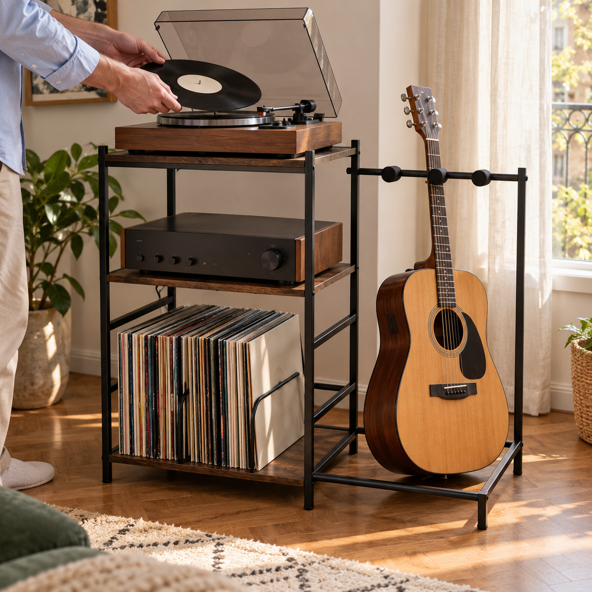 🎵 Record Storage | Wood Metal Livingroom | Collectors Display Stand