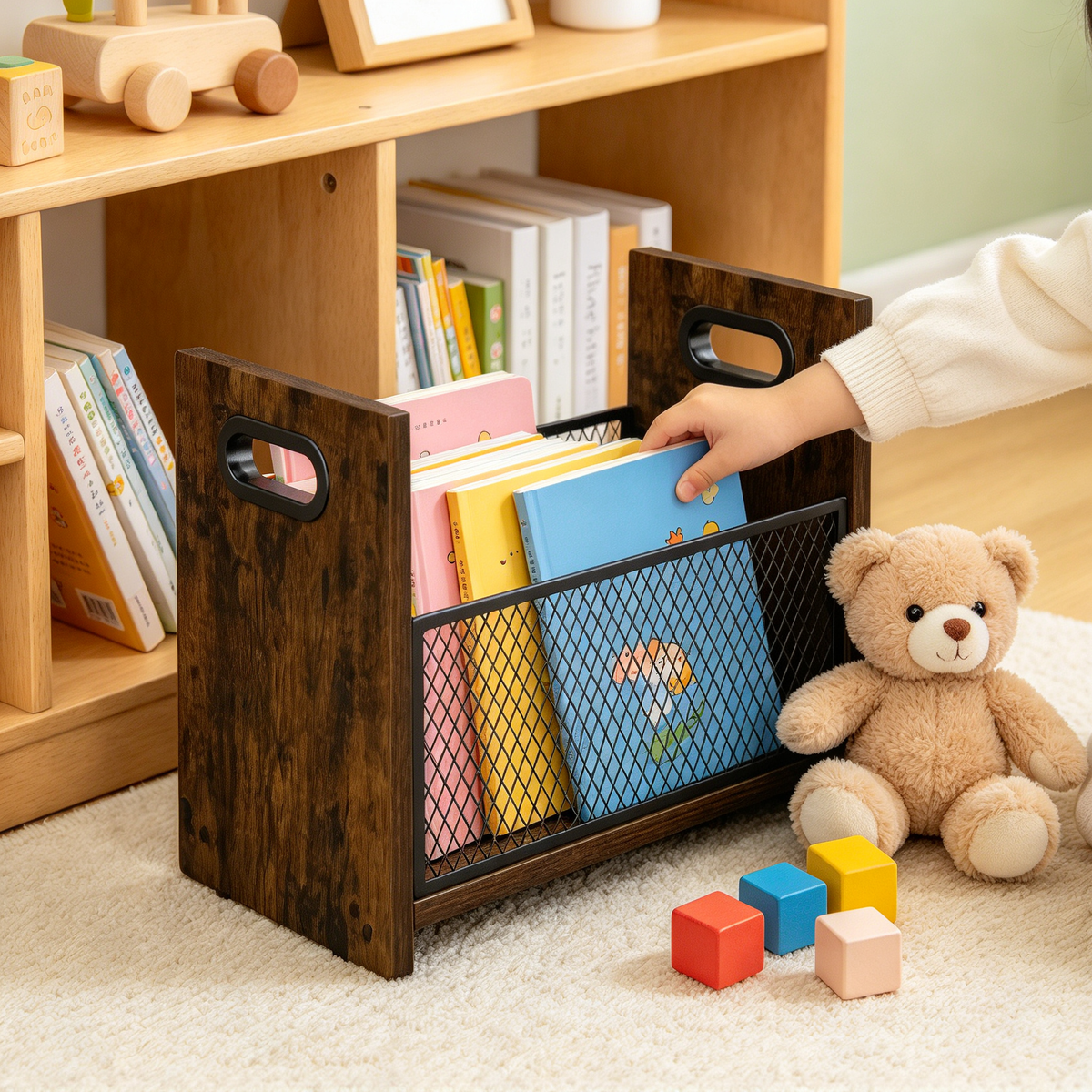 📰 Magazine Rack | Wood Metal Livingroom | Readers Rustic Storage