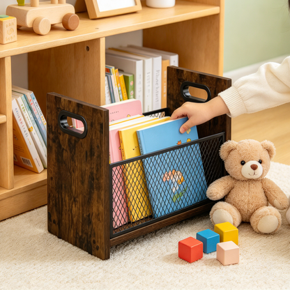 📰 Magazine Rack | Wood Metal Livingroom | Readers Rustic Storage
