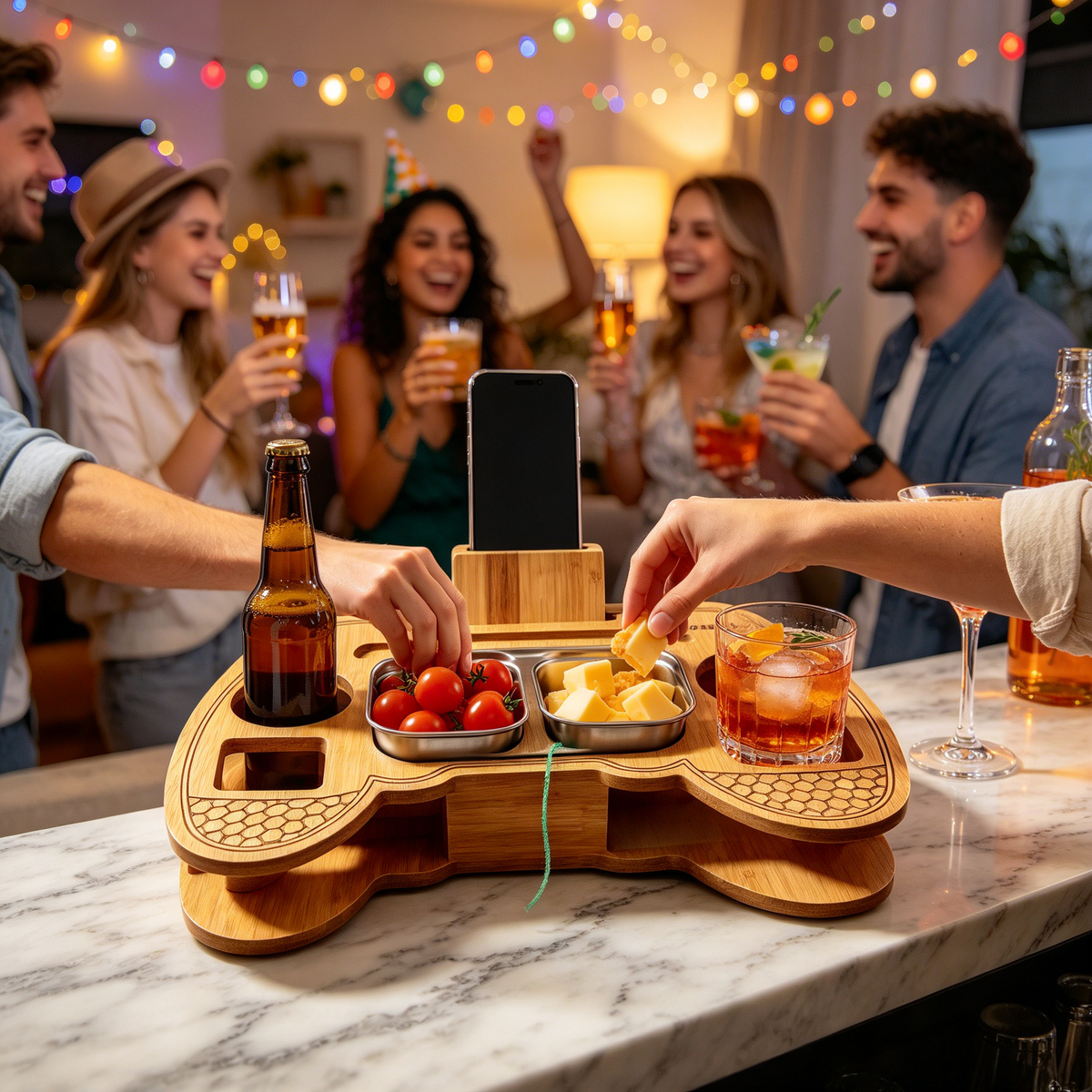 🎮 Snack Tray | Bamboo Steel Sofa | Gamers | Controller-Shaped Organizer