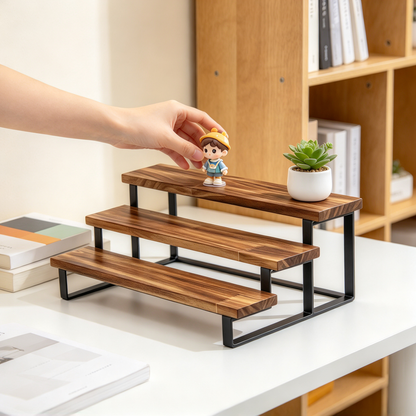 🪜 Display Stand | Wood Metal Desktop | Collectors Tiered Showcase