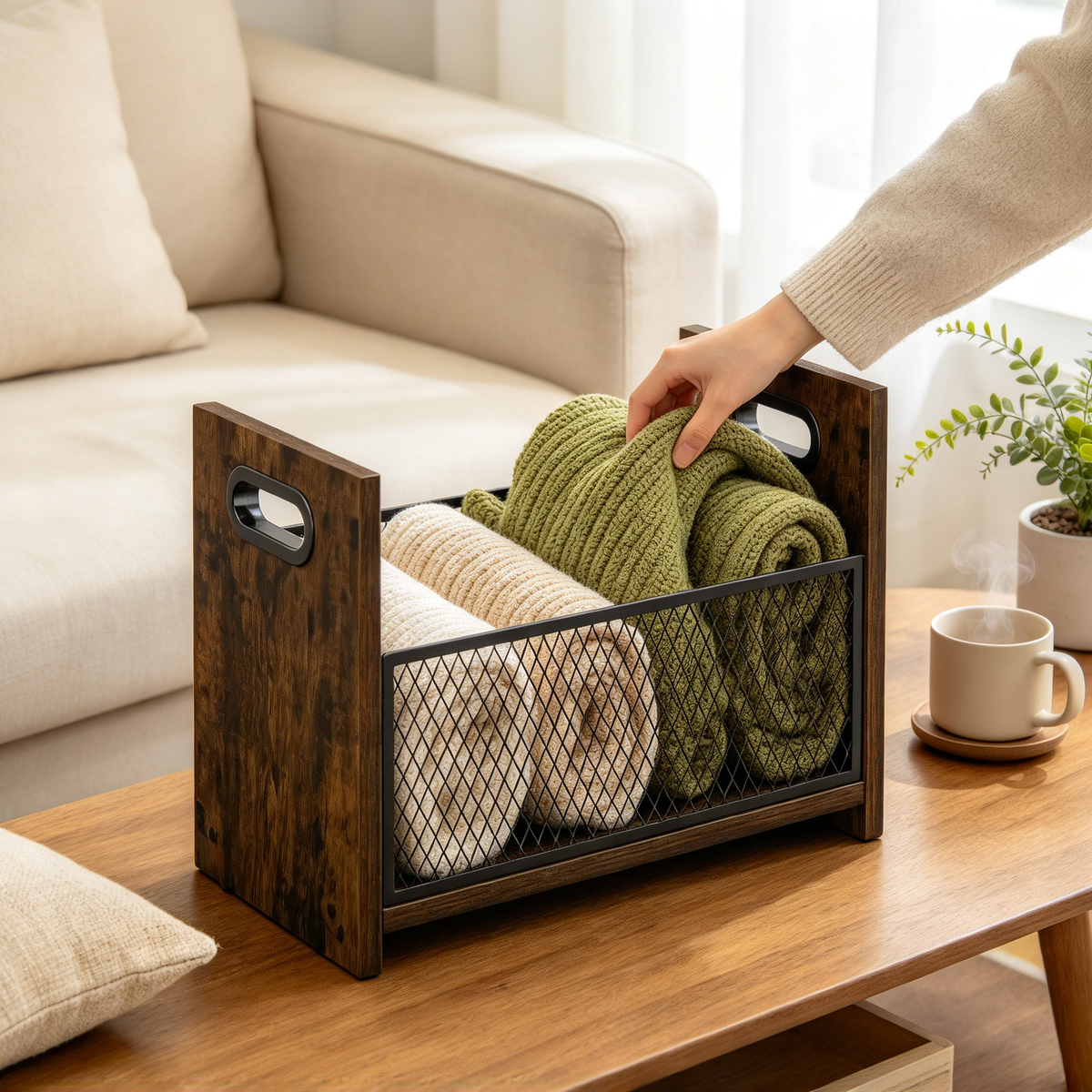 📰 Magazine Rack | Wood Metal Livingroom | Readers Rustic Storage