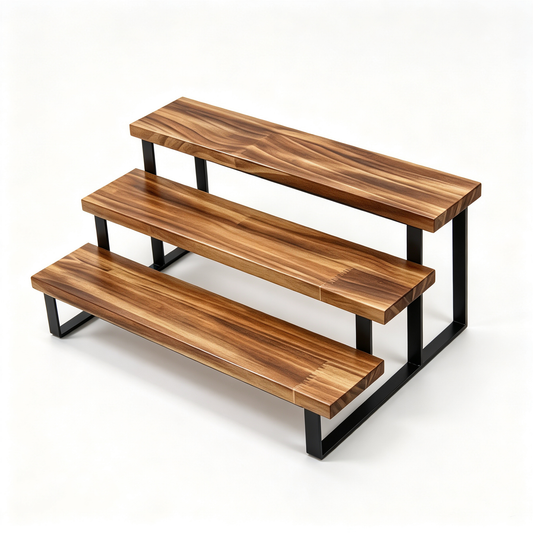 🪜 Display Stand | Wood Metal Desktop | Collectors Tiered Showcase
