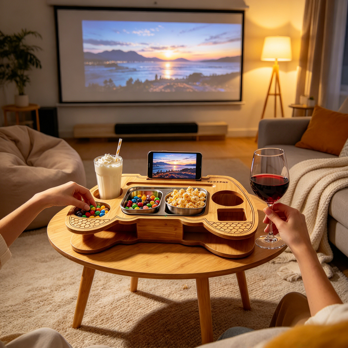 🎮 Snack Tray | Bamboo Steel Sofa | Gamers | Controller-Shaped Organizer