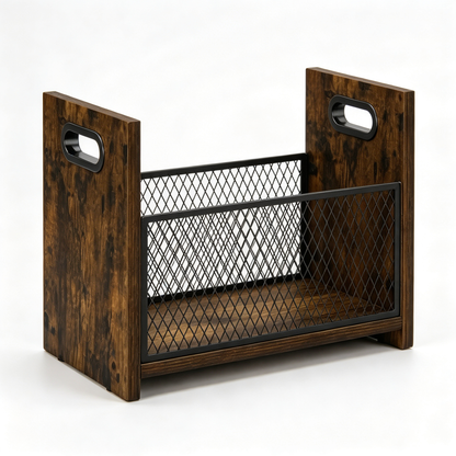 📰 Magazine Rack | Wood Metal Livingroom | Readers Rustic Storage